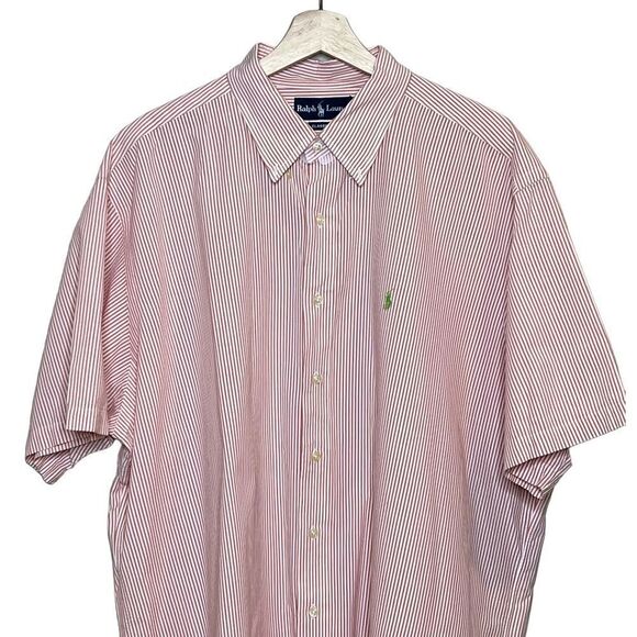 Ralph Lauren NWOT red and white striped shirt sleeve button up shirt size XXL - Picture 1 of 11